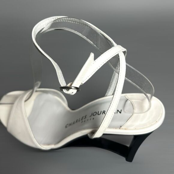 Charles Jourdan Paris White High Hill Mule Sandals Ankle Strap Made in Spain US7 - Picture 9 of 13